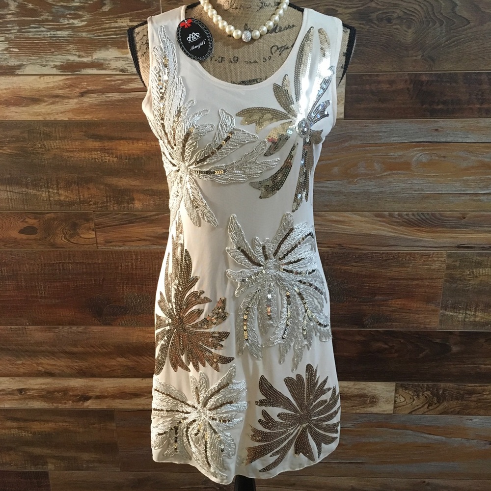 NWT Cream color and Gold sequin mini